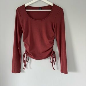 SHEIN Brick Red Ruched Long Sleeve Blouse